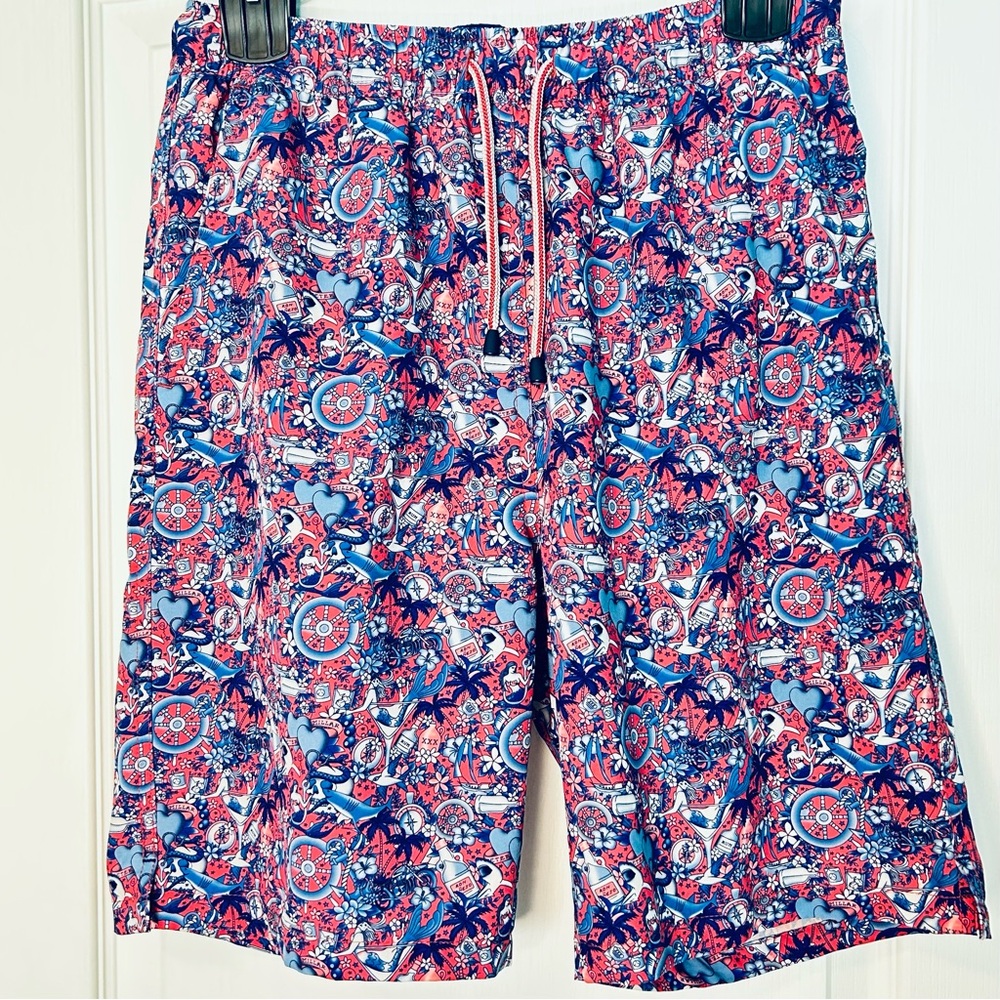 Peter Millar Seaside Swim Trunks Shorts Men’s Size Small Blue, Coral Tattoo Art